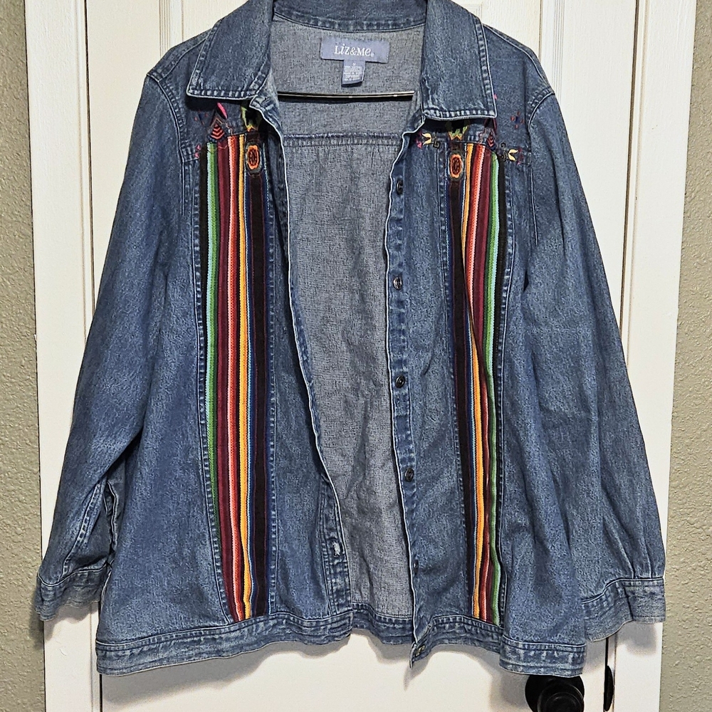 Denim Jacket with Colorful Stripes